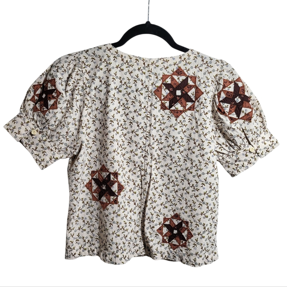 Madewell Quilted Patchwork Puff-Sleevecropped Top - image 4